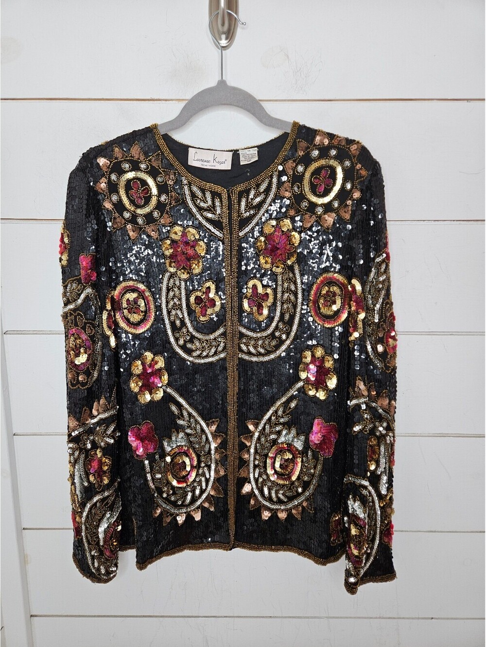 Vintage Laurence Kazar XXL silk jacket w/ beautiful beading & sequins throughout